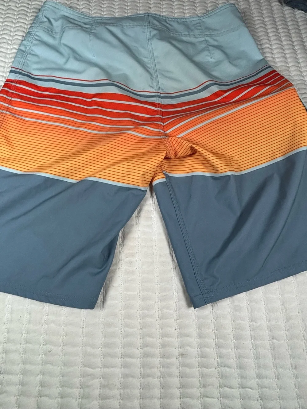 O’Neill Board Shorts Mens Size 30 Gray Orange Striped Surf Swim Trunks Stretch